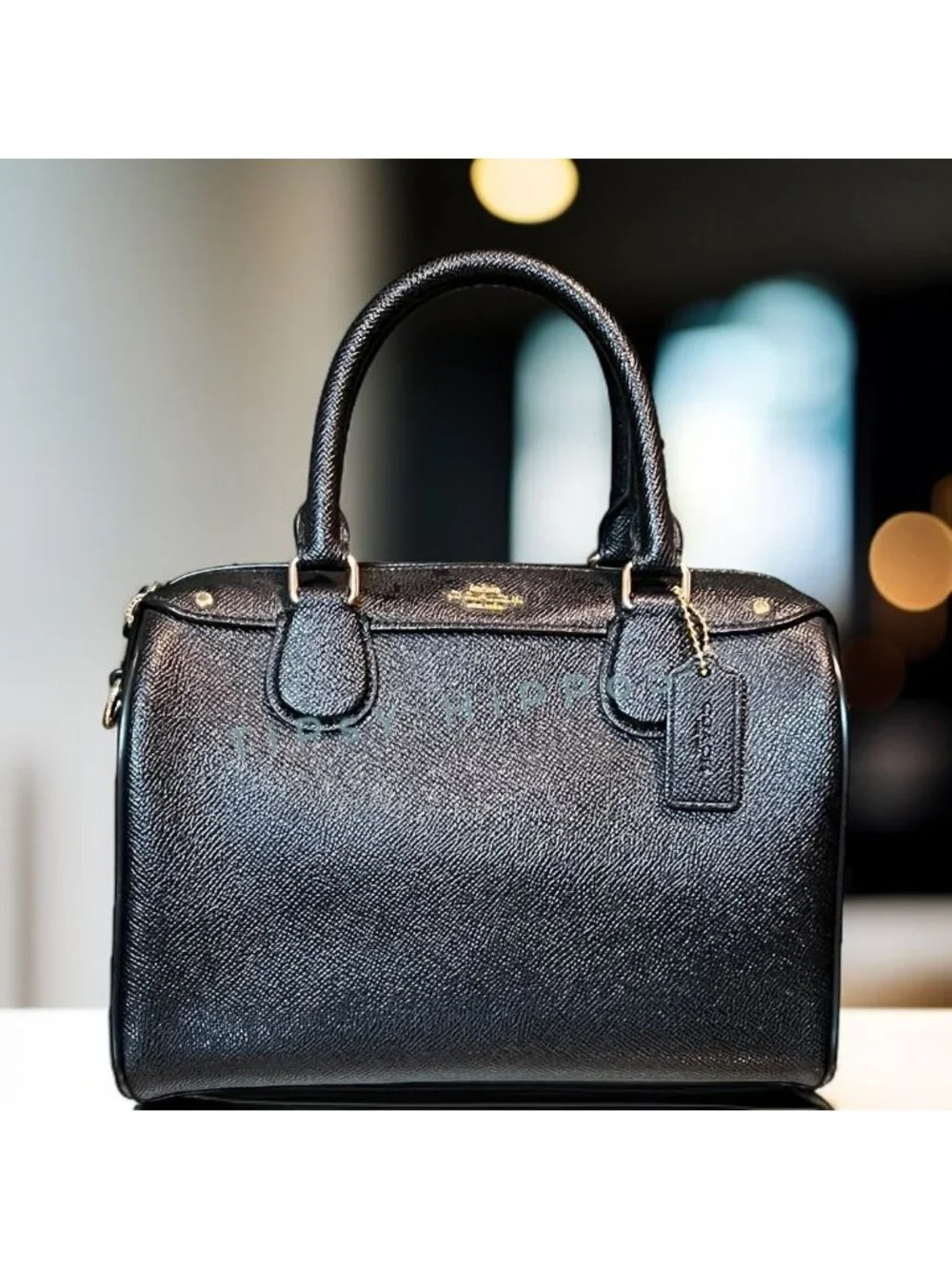 Coach Black Leather Satchel With Gold-Tone Hardware & Top Handles